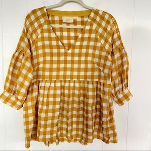 Anthropologie Maeve April Babydoll Yellow Gingham Blouse XS